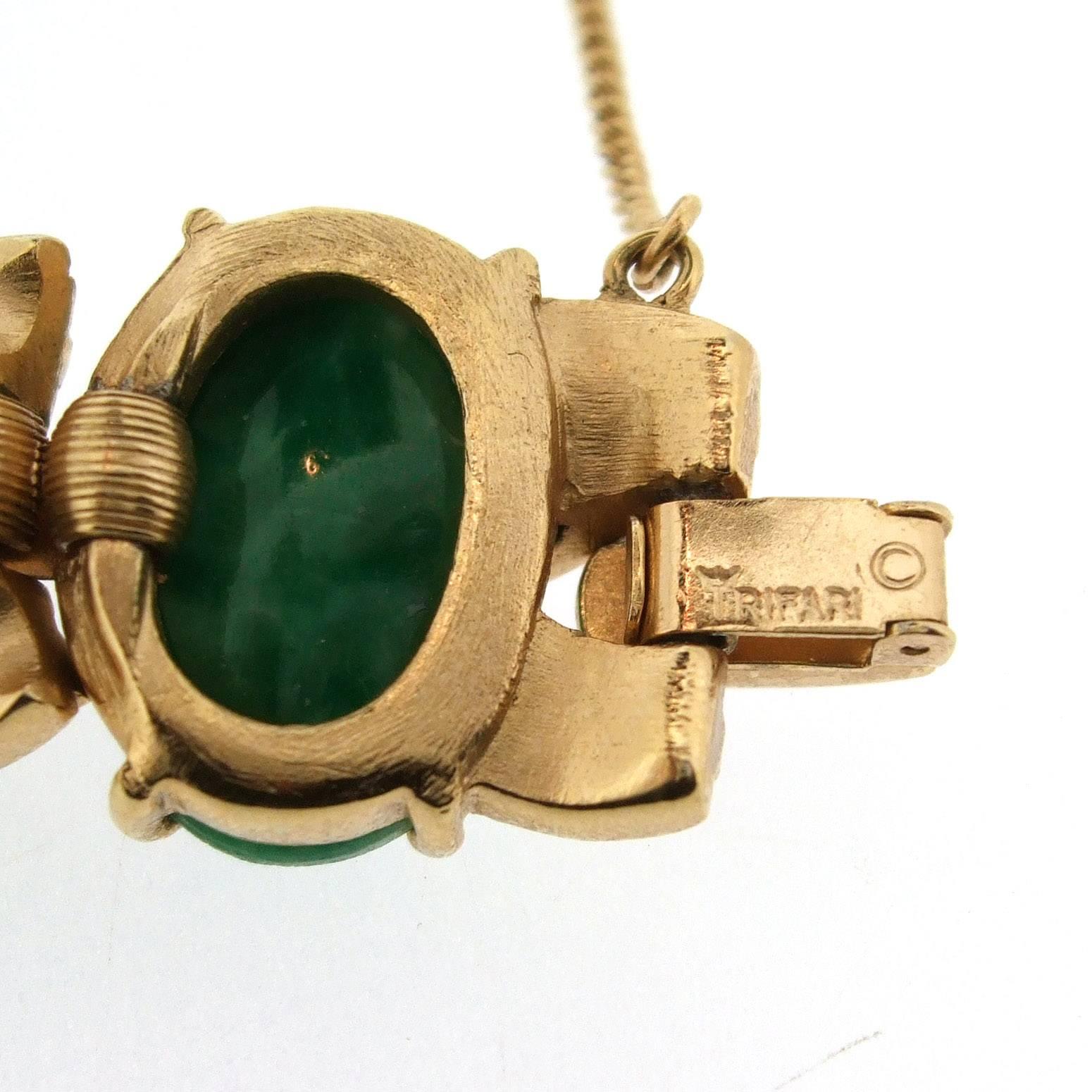 Women's Vintage Jade Effect Glass Bracelet by Trifari For Sale