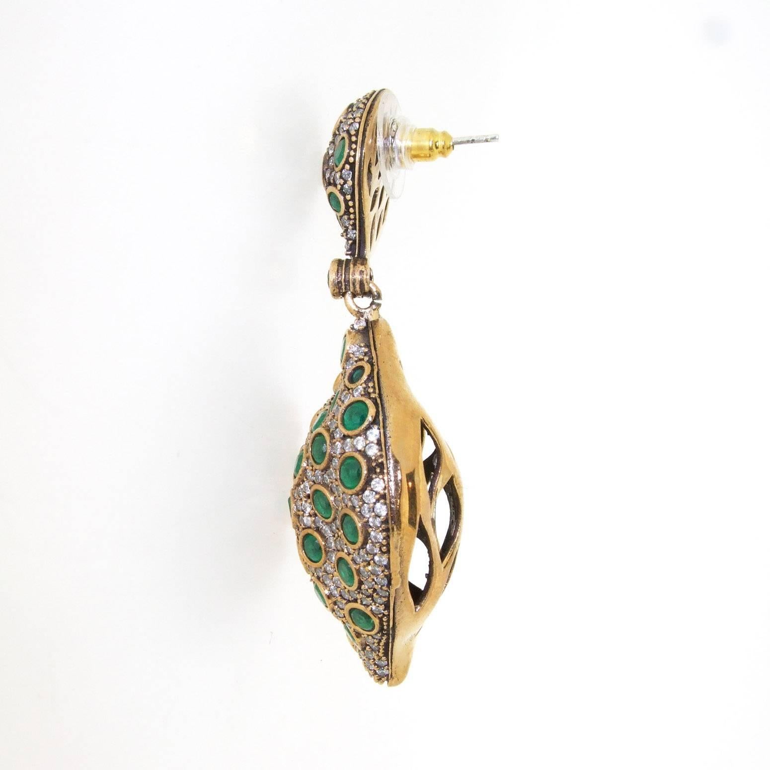 Modern Emerald Crystal Earrings by JCM London For Sale