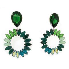 Green Crystal Statement Earrings by Frangos