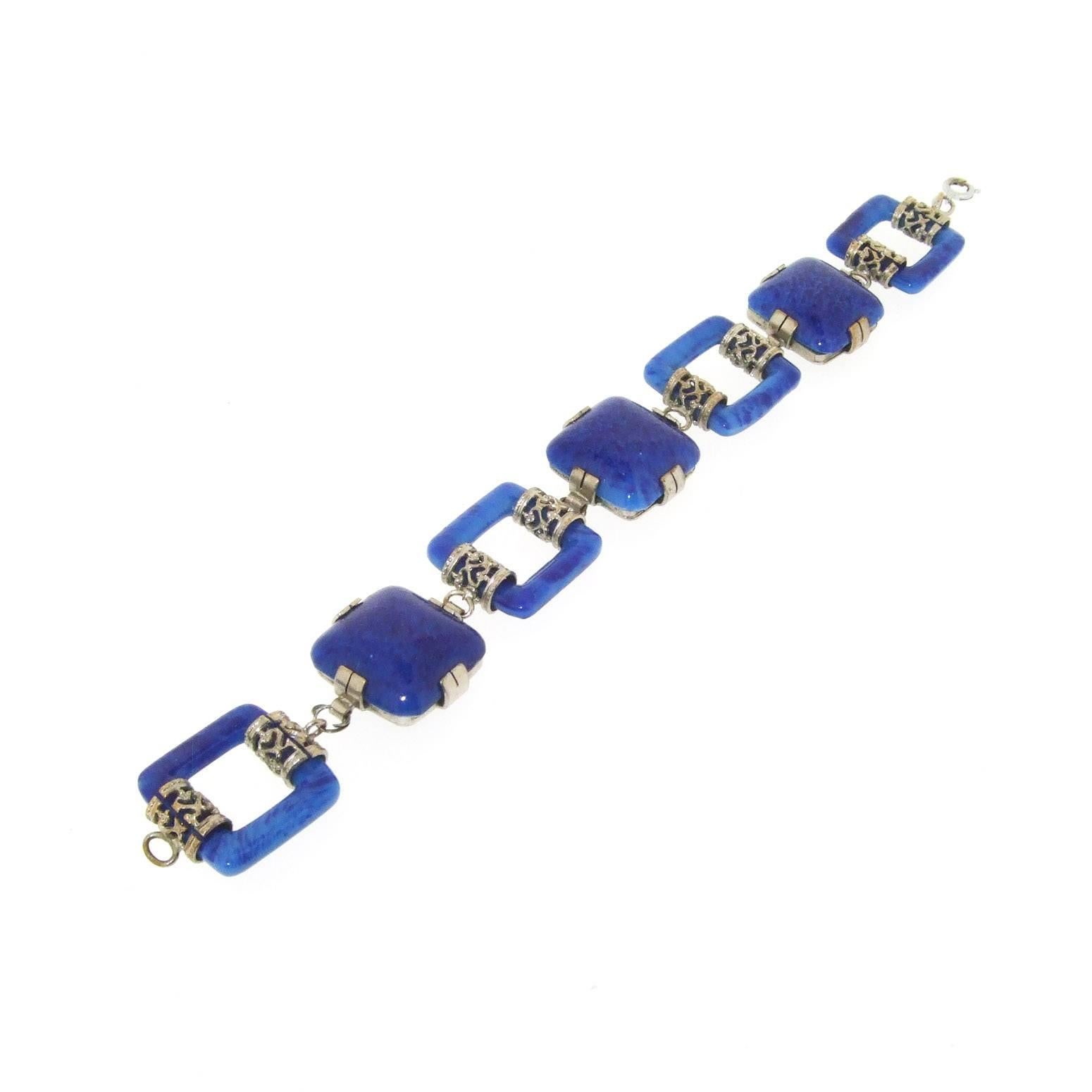 Art Deco Lapis Blue Czech Bracelet  For Sale