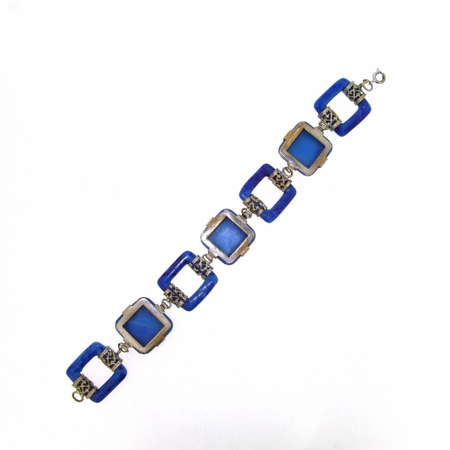 Art Deco Lapis Blue Czech Bracelet  In Excellent Condition For Sale In London, GB