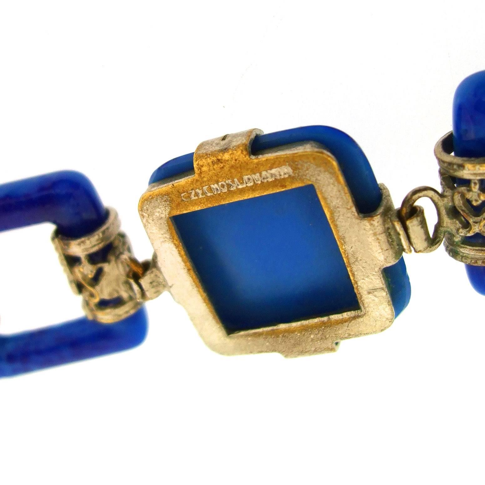 Women's Art Deco Lapis Blue Czech Bracelet  For Sale
