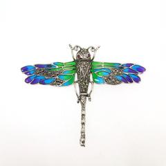 Silver Dragonfly Brooch Art Nouveau Pic A Jour Style