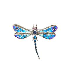 Silver Dragonfly Brooch Pendant Pic a Jour Enamel