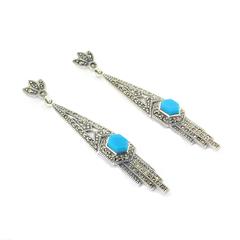Art Deco Turquoise Silver Marcasite Earrings