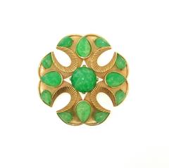 Vintage 1965 Trifari Brooch Jade Glass Jewels of India Collection