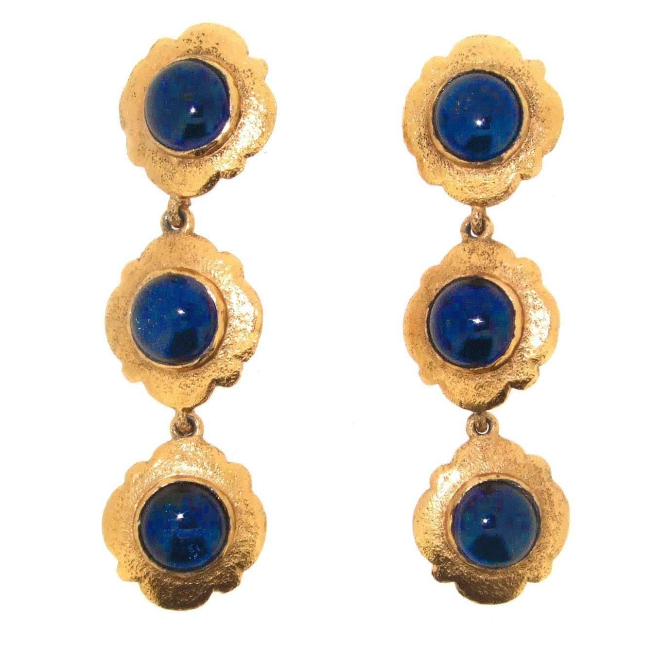 Chanel Earrings in Sapphire Blue Glass For Sale