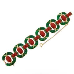 Crown Trifari Green Enamel Bracelet