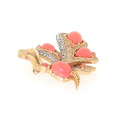 Crown Trifari Butterfly Brooch Coral Glass