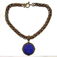 Extasia Intaglio Charm Necklace Cobalt Blue