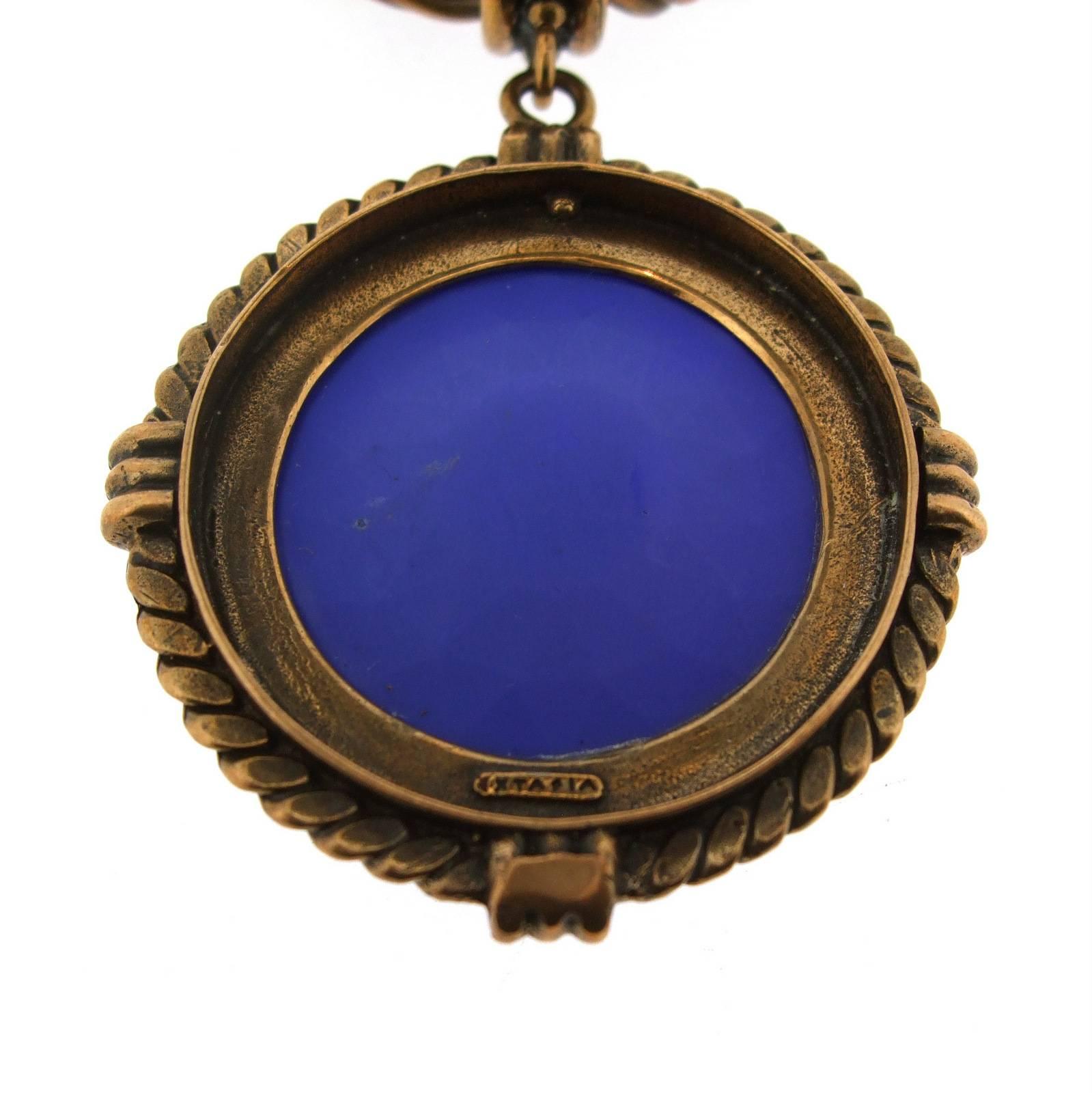 Extasia Intaglio Charm Necklace Cobalt Blue In Excellent Condition For Sale In London, GB