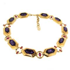 Vintage Yves Saint Laurent Purple Crystal Necklace YSL