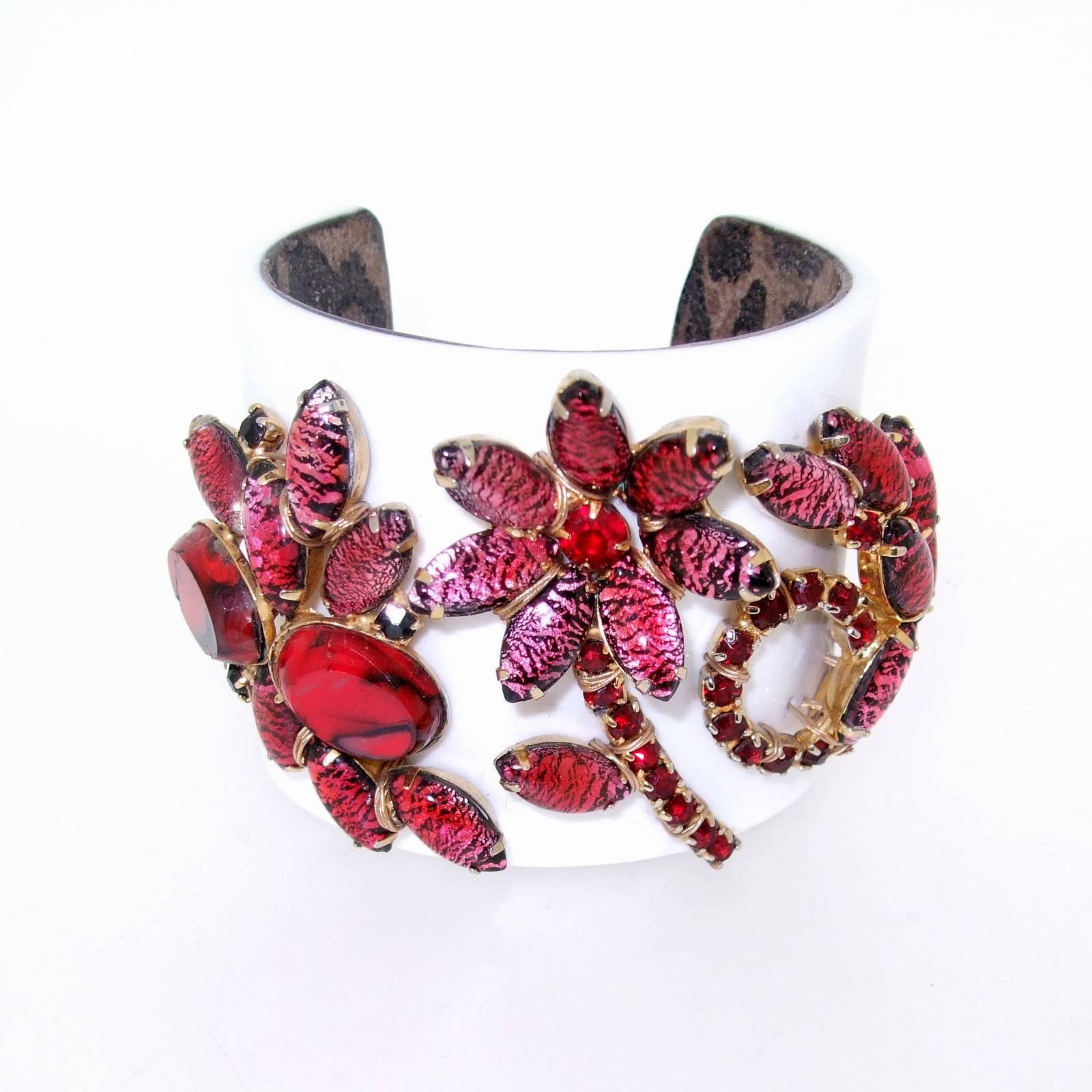 Katherine Alexander Red Foil Glass Cuff Bracelet For Sale 1