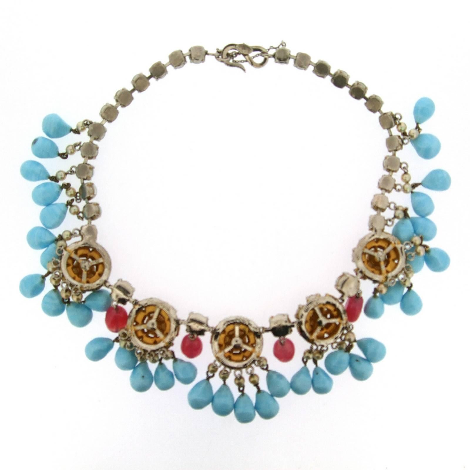 Mitchel Maer for Christian Dior Turquoise Ruby Glass Necklace 1950 In Good Condition For Sale In London, GB