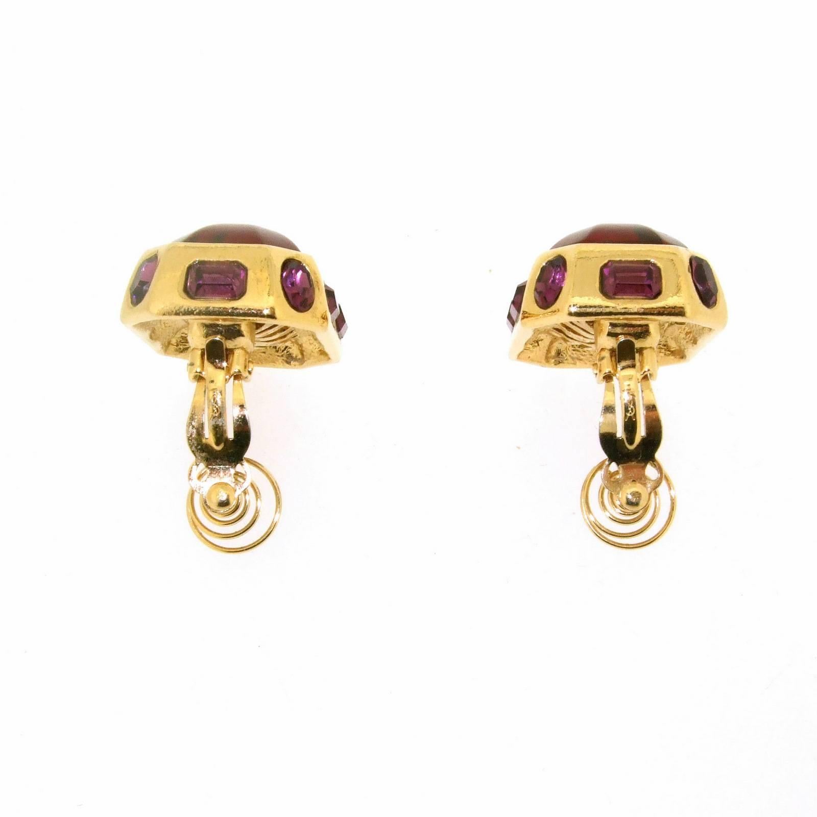 Women's Yves Saint Laurent Red Purple Crystal Earrings