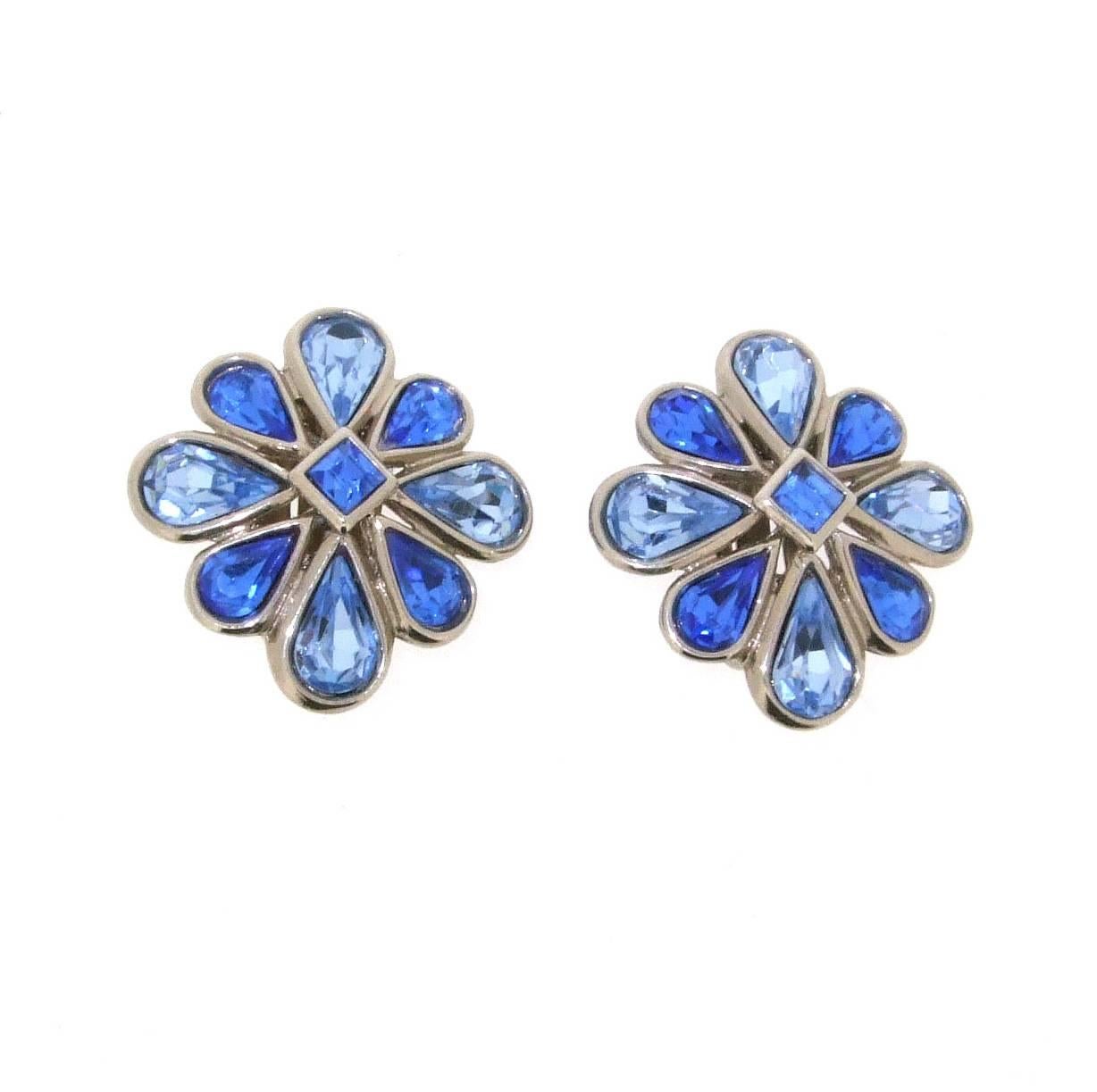 Yves Saint Laurent Blue Crystal Earrings YSL For Sale
