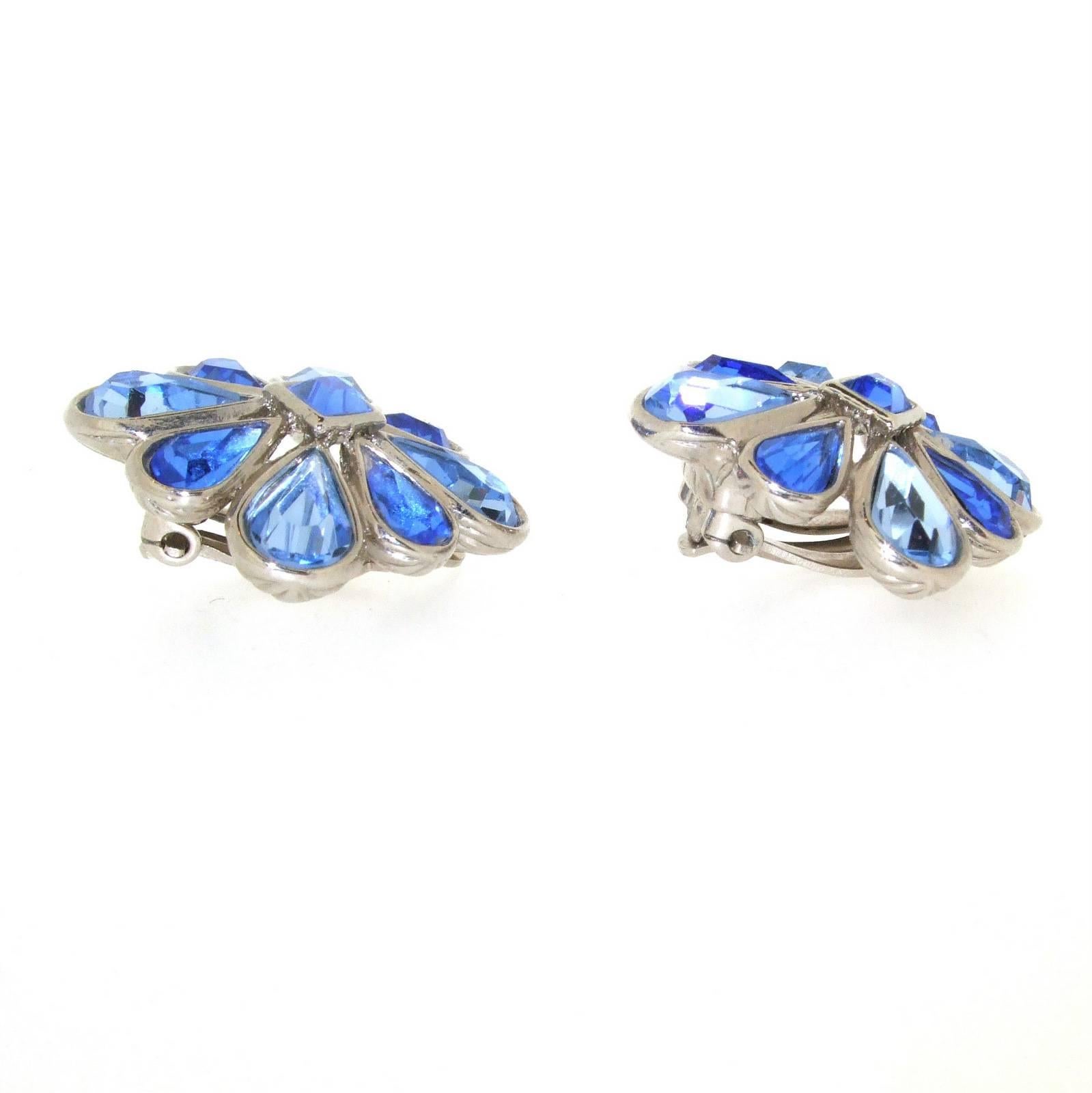 Modern Yves Saint Laurent Blue Crystal Earrings YSL For Sale