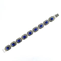 Silver Marcasite Sapphire Blue Zircon Bracelet