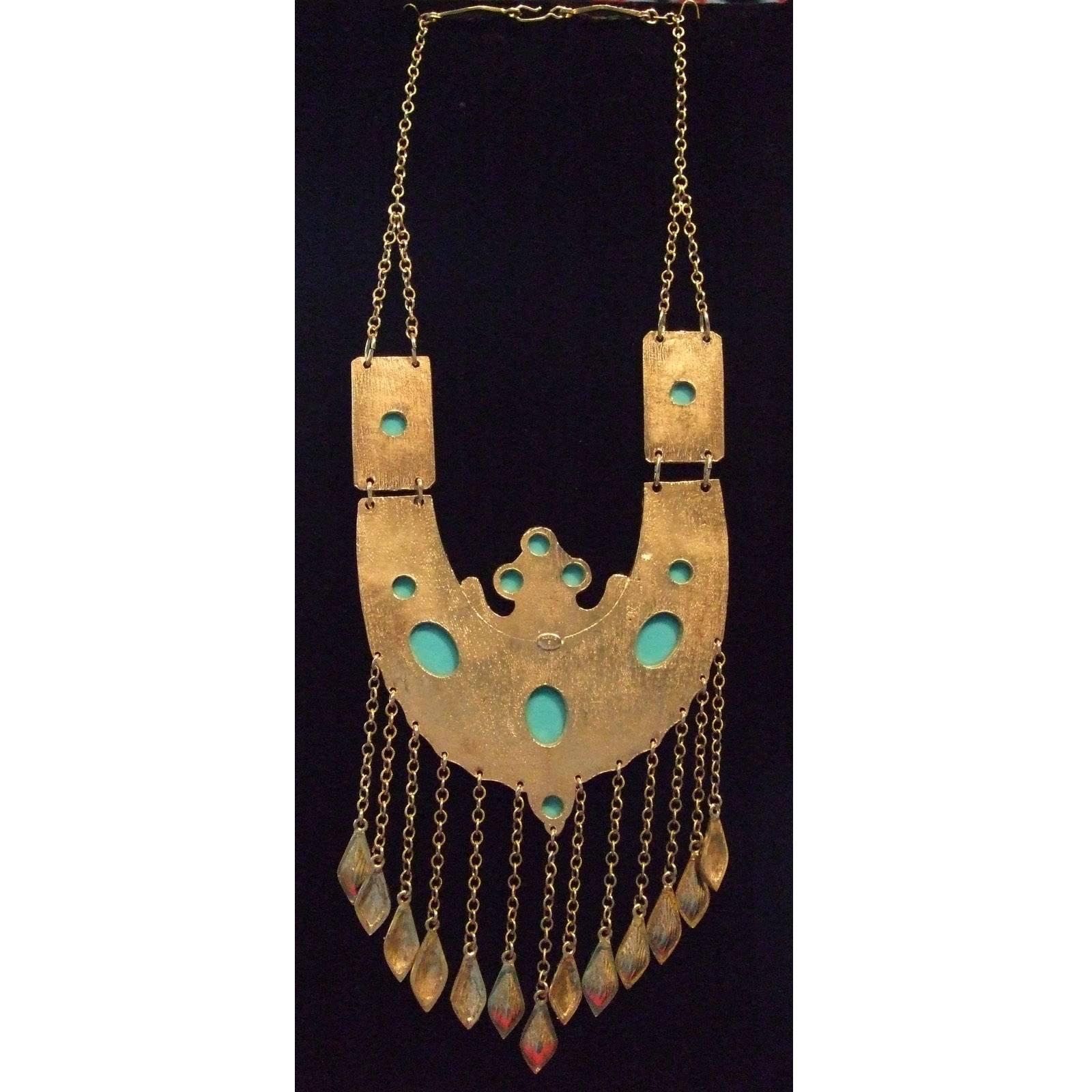 Etruscan Revival Vintage Alexis Kirk Massive Statement Turquoise Fringe Necklace For Sale