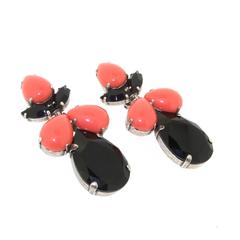 Coral and Black Crystal earrings by Frangos