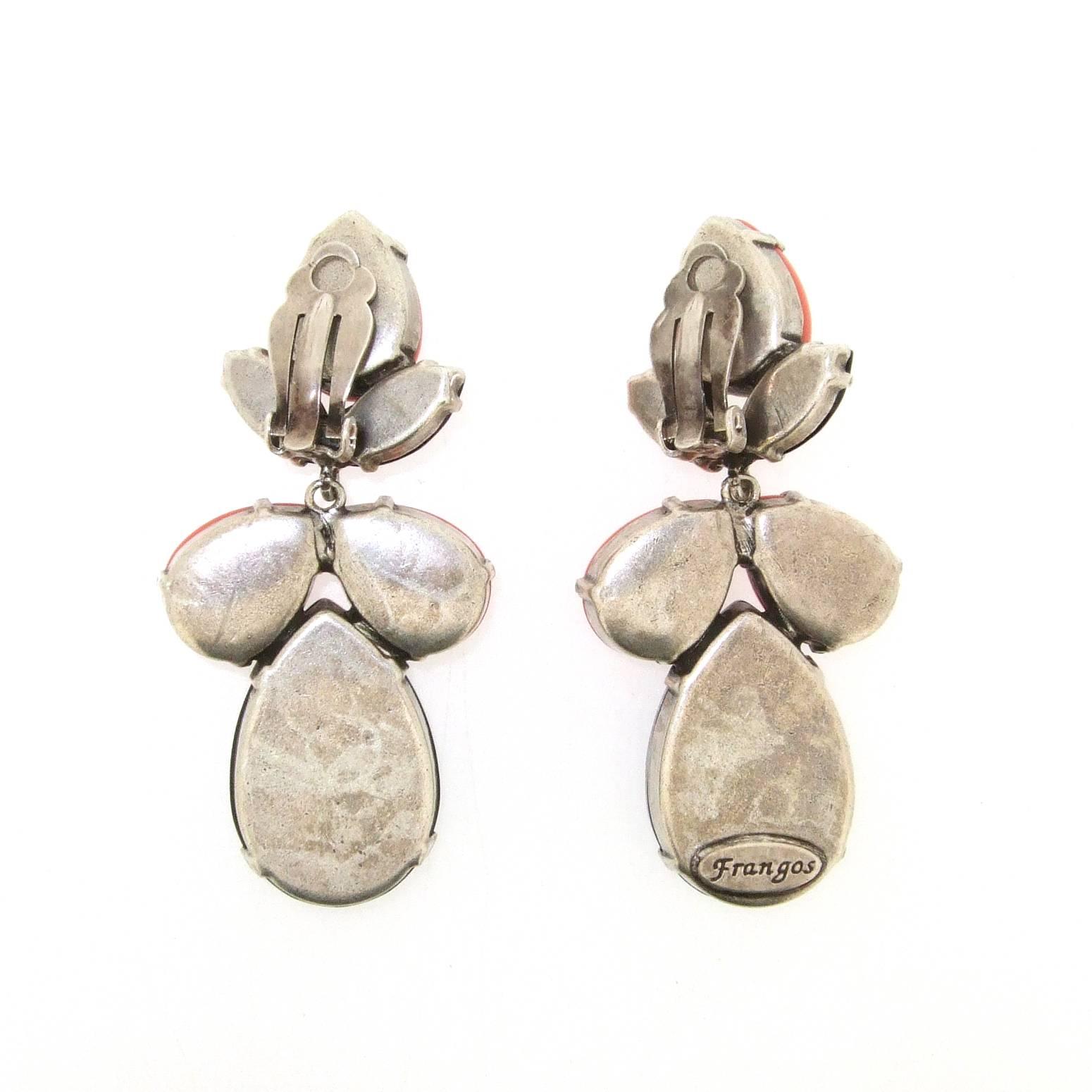 Modern Coral and Black Crystal earrings by Frangos For Sale