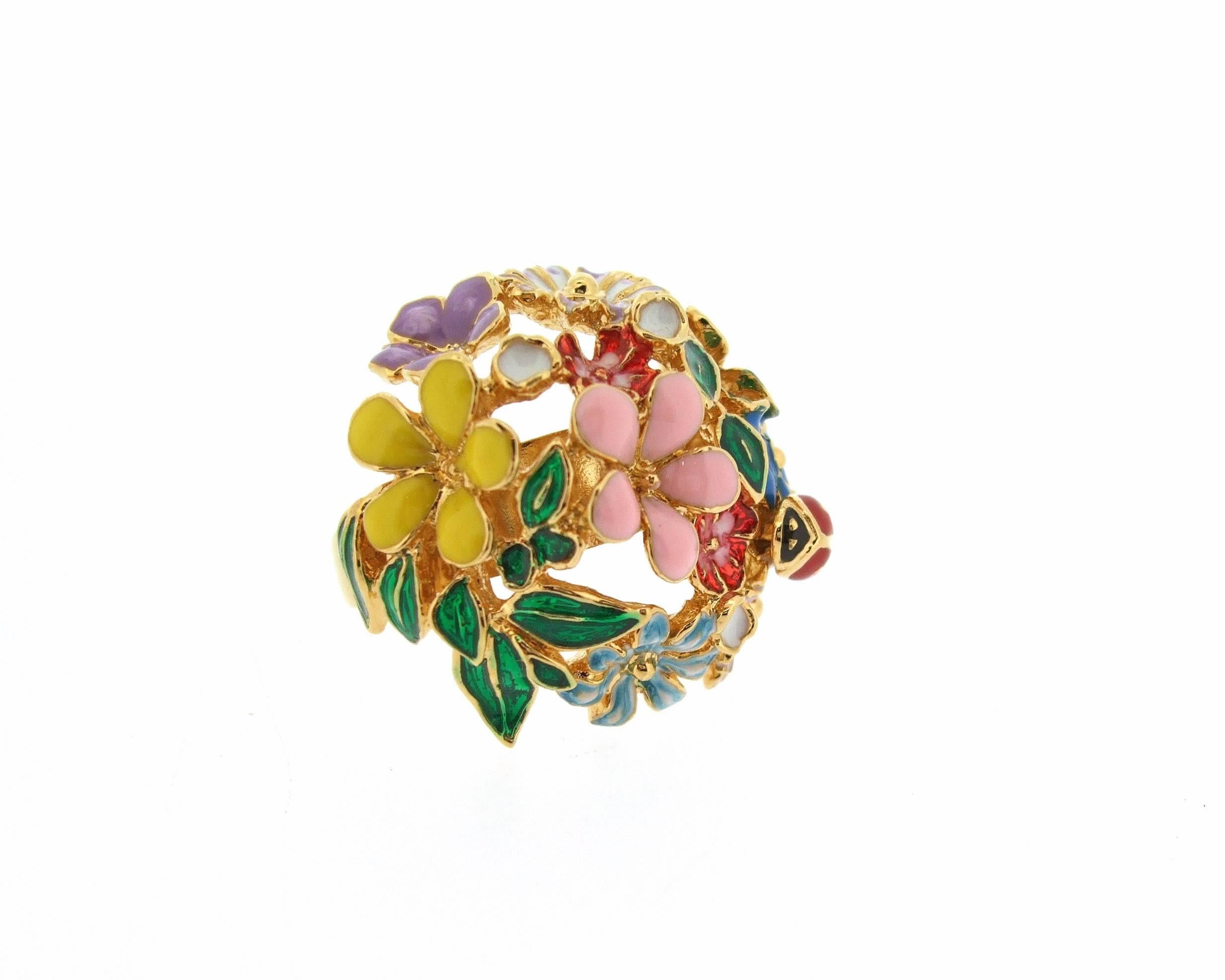 Modern Floral Orb Ring Enamel Flowers By Bill Skinner  For Sale