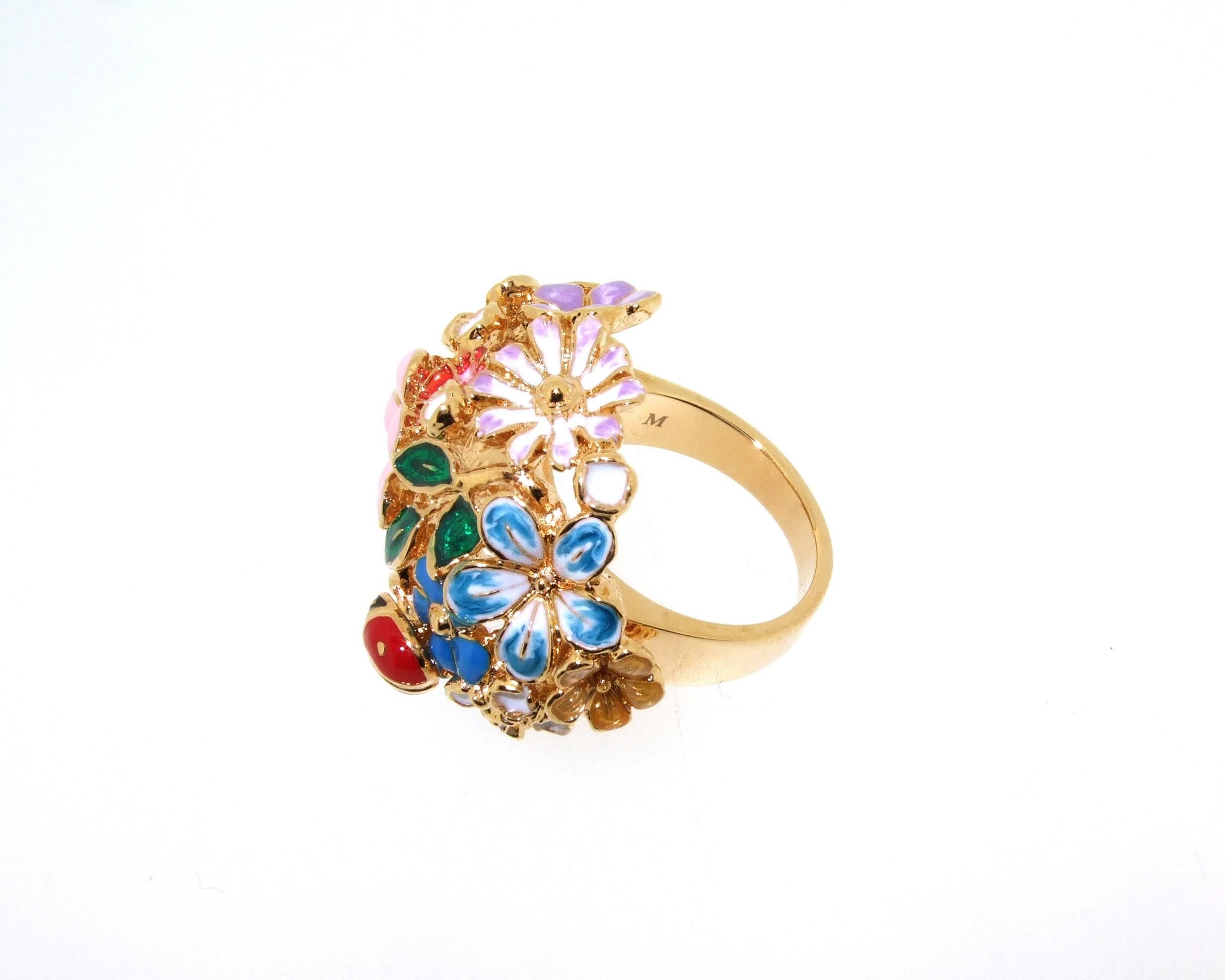 Floral Orb Ring Enamel Flowers By Bill Skinner  In New Condition For Sale In London, GB