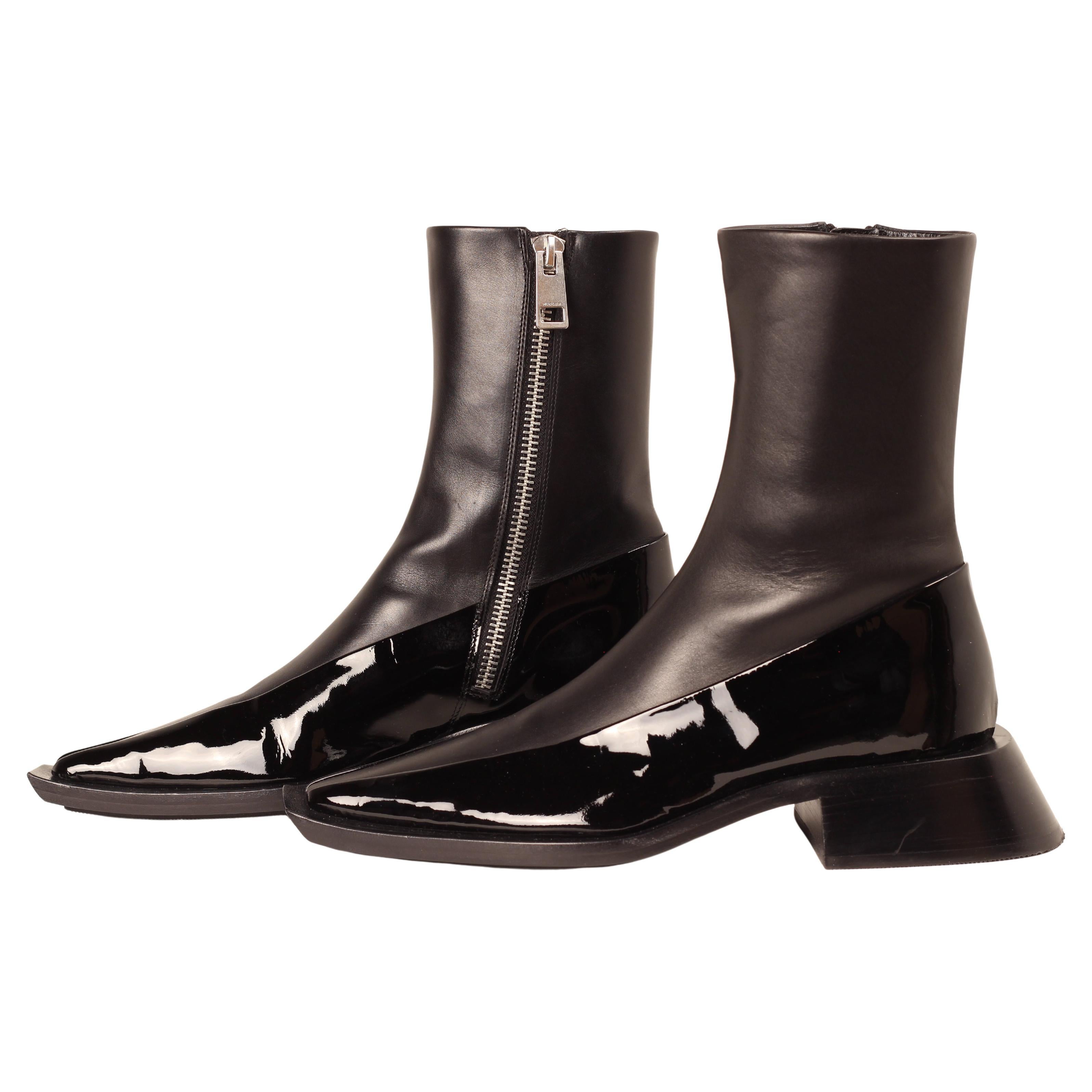 Mugler H&M Leather ankle boots size US 8.5 EUR 41 UK 7.5 Limited Edition NEW For Sale