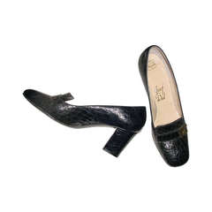 Retro Josef Du Val black alligator shoes 5.5 B