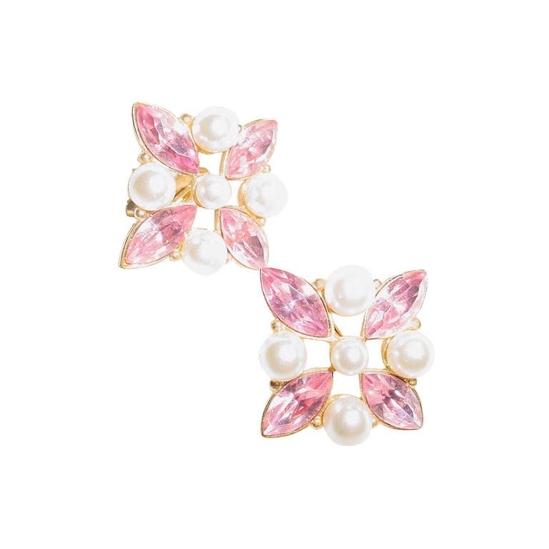 Napier vintage pink and pearl earrings For Sale