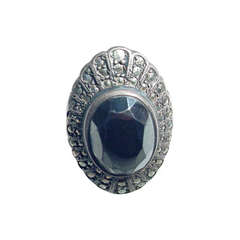 1920s Art Deco Silver Hematite and Marcasite Ring Size 4