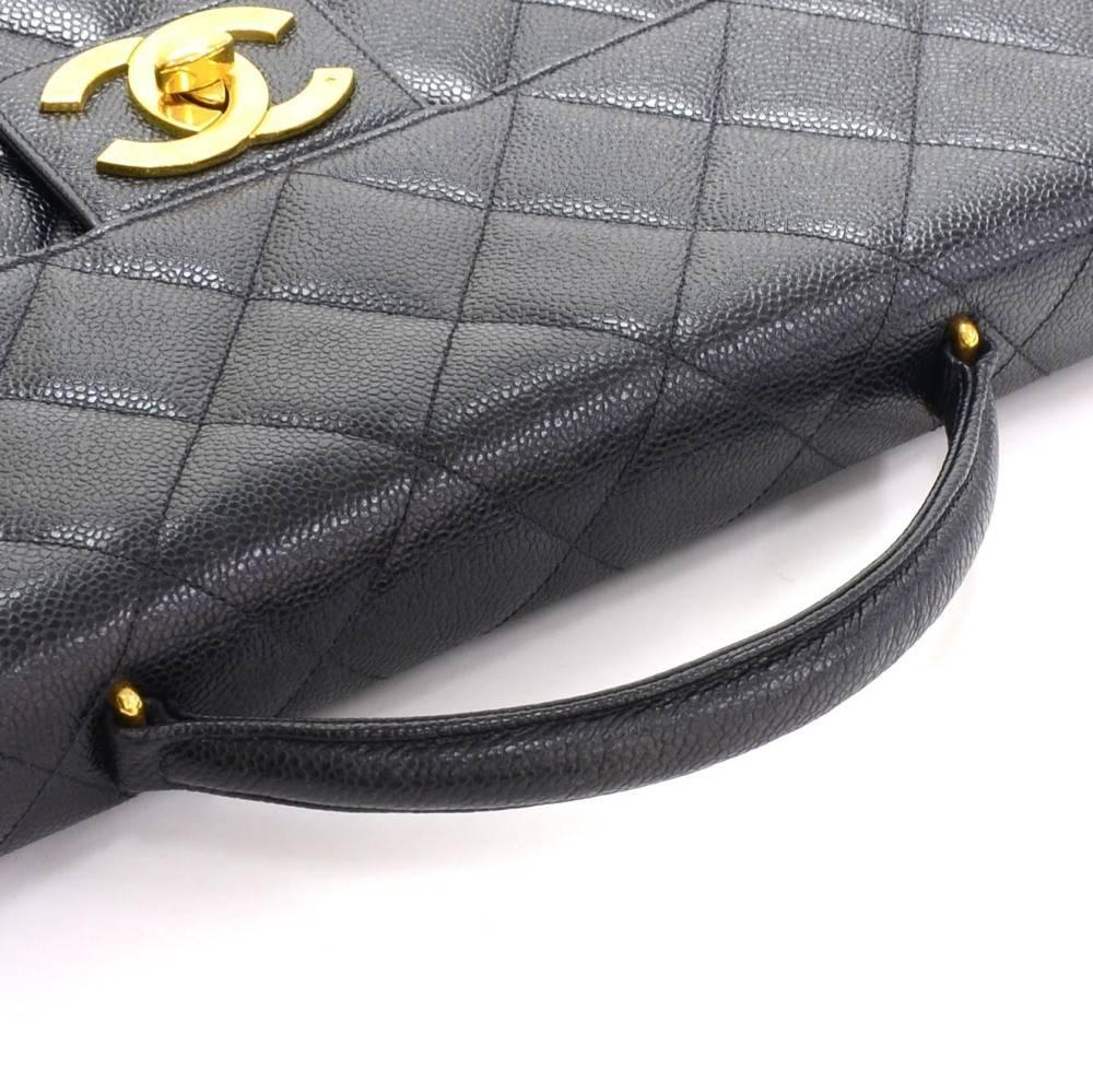 Chanel Black Caviar Leather Quilted Gold Hardware Attache Briefcase Bag In Good Condition In Chicago, IL