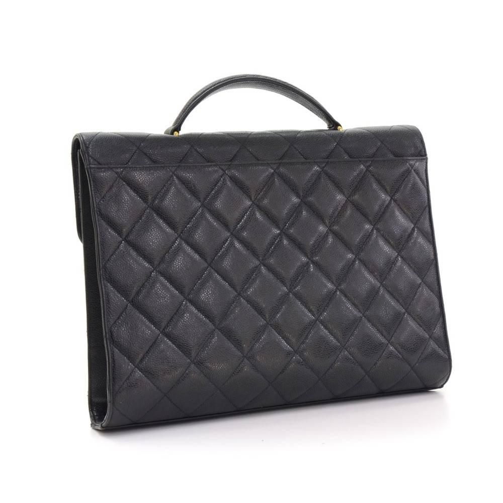 Women's or Men's Chanel Black Caviar Leather Quilted Gold Hardware Attache Briefcase Bag
