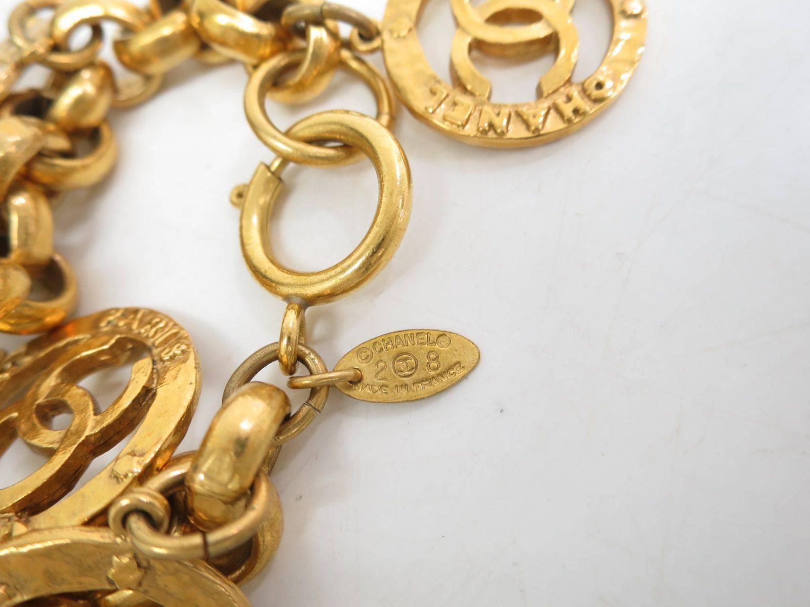 Women's Chanel Gold Metal CC Logo Medallion Chain Link Charm Bangle Bracelet