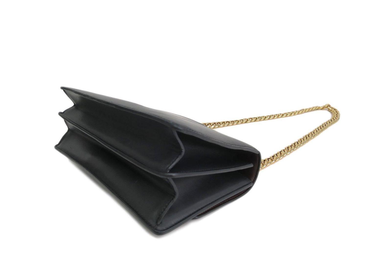 Celine Black Calfskin Leather Gold Chain Hardware Flap Box ...