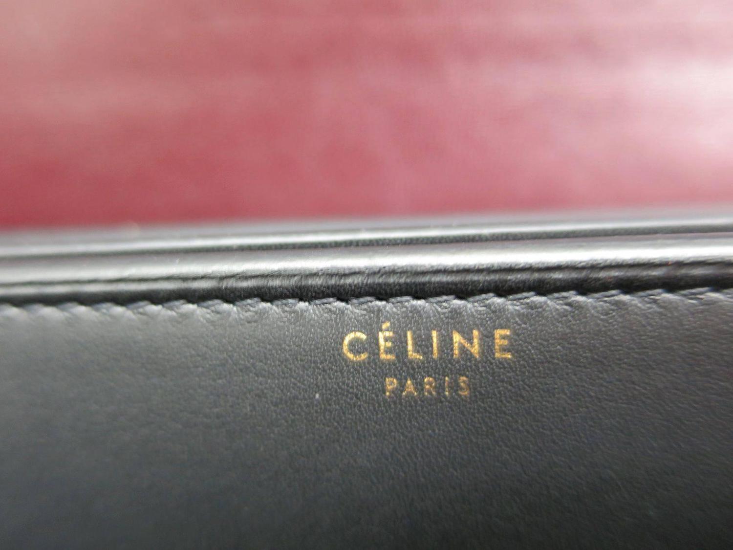 celine royal blue handbag - Celine Black Calfskin Leather Gold Chain Hardware Flap Box ...