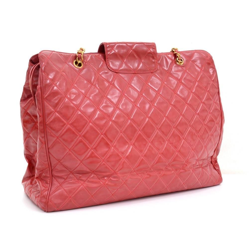 Women's Chanel Red Vinyl Gold Chain HW Supermodel Weekender Travel Tote Shoulder Bag