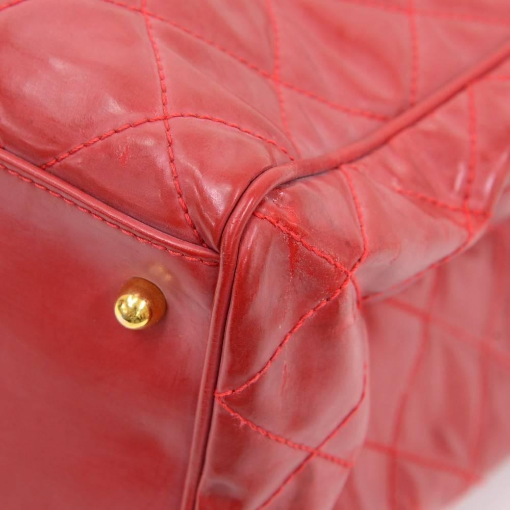 Chanel Red Vinyl Gold Chain HW Supermodel Weekender Travel Tote Shoulder Bag 2