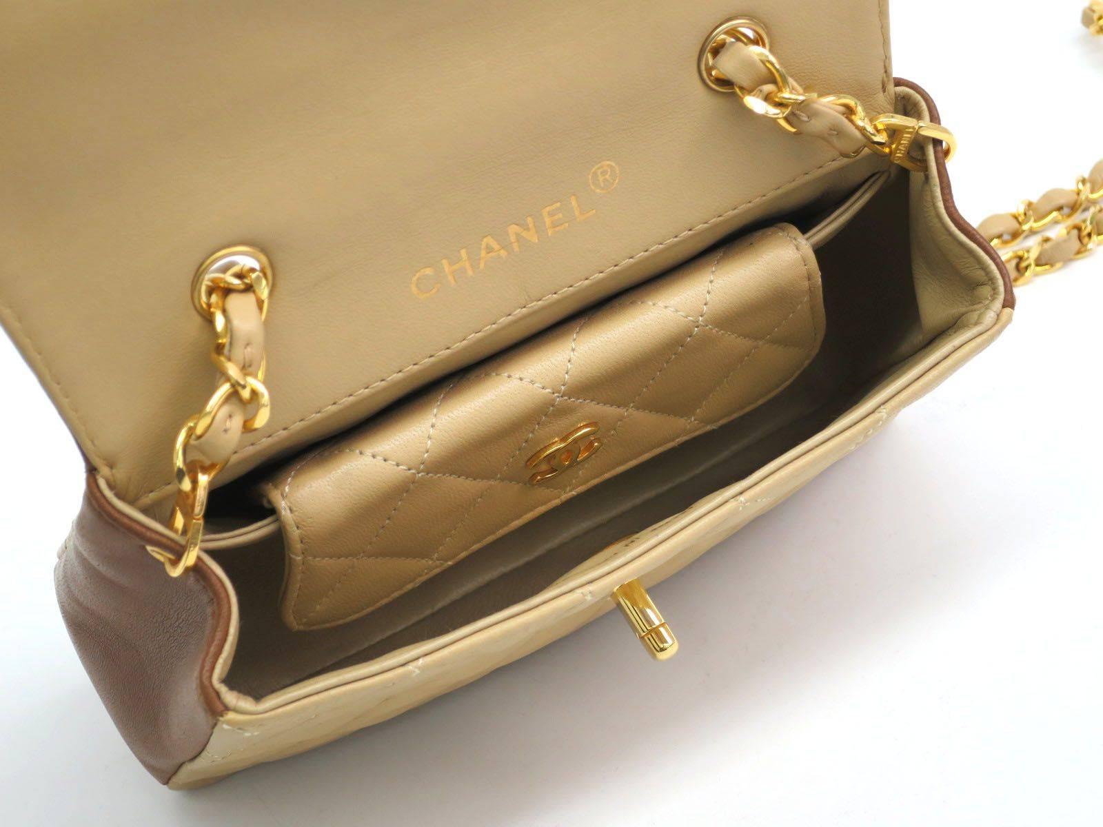 Chanel Rare Vintage Beige and Brown Two Tone Calfskin Gold HW Flap Shoulder Bag 3