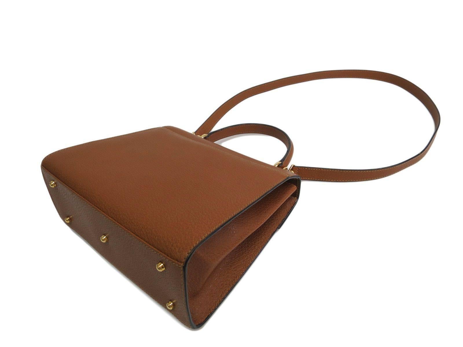 Gucci Cognac Braun Leder Gold Hardware Kelly Box Top Handle Umhängetasche im Zustand „Hervorragend“ in Chicago, IL