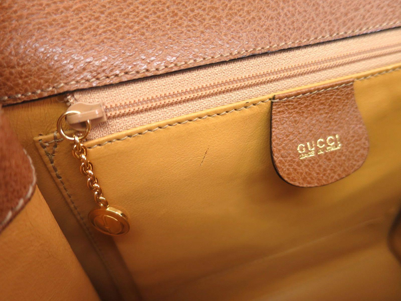 Gucci Cognac Braun Leder Gold Hardware Kelly Box Top Handle Umhängetasche 2