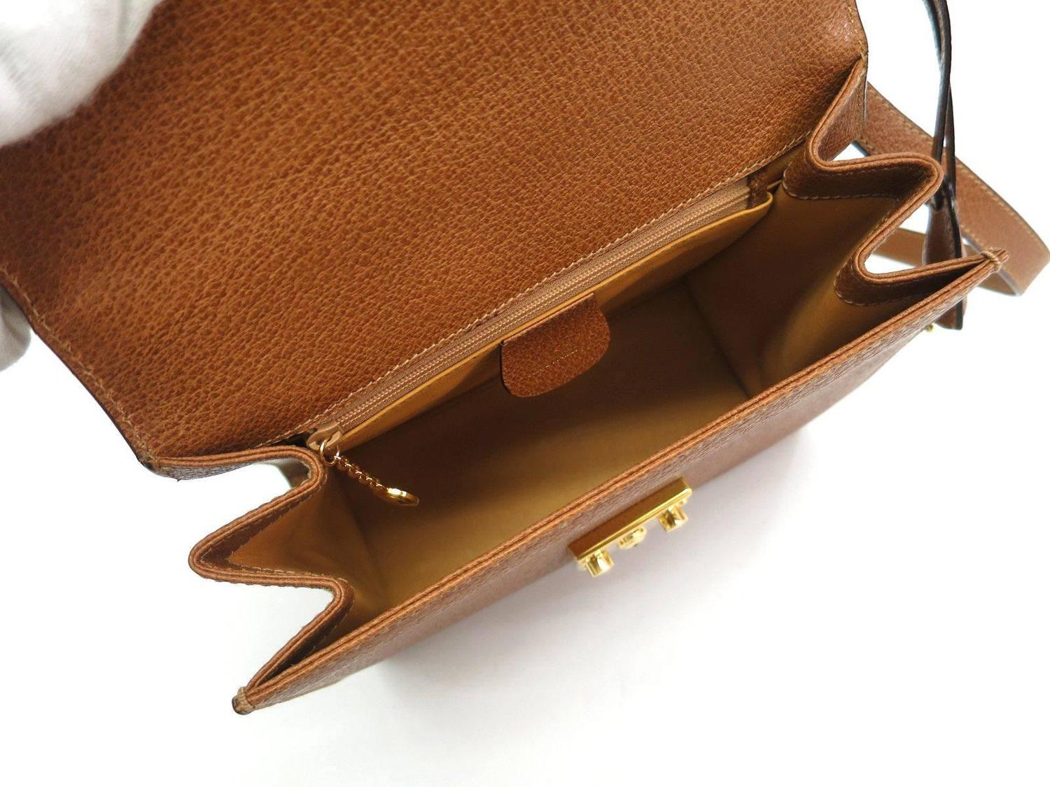 Gucci Cognac Brown Leather Gold Hardware Kelly Box Top Handle Shoulder Bag at 1stdibs