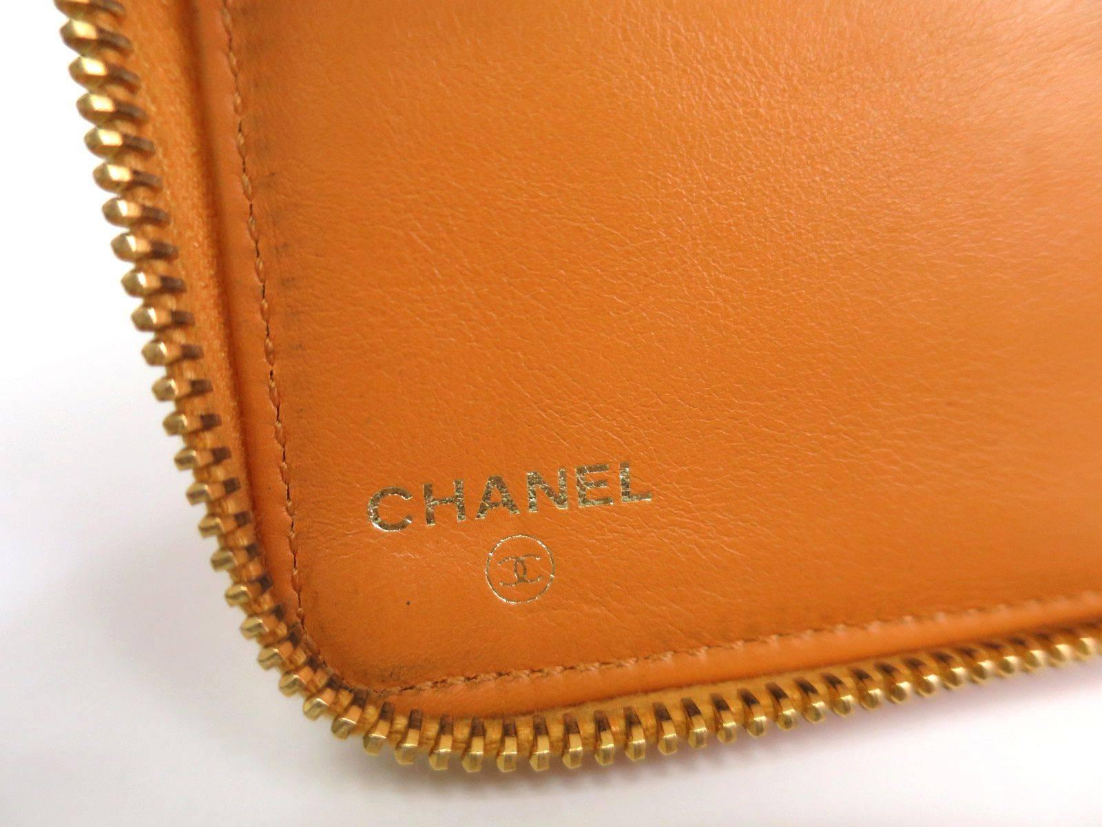 Women's Chanel Orange Caviar Leather Gold Hardware CC Clutch Bifold Wallet