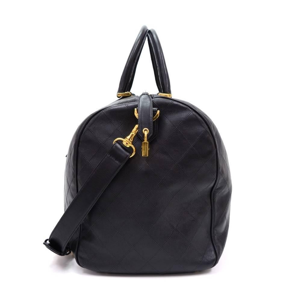 Donna Chanel Borsa a tracolla da viaggio Duffle Weekender in pelle di caviale nera con hardware dorato