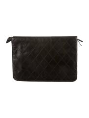 Chanel Black Quilted Leather Silver Hardware Envelope Evening Bag Clutch