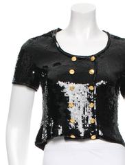 Chanel Black Sequin Silk Gold Button Shrug Bolero Evening Cocktail Jacket Top