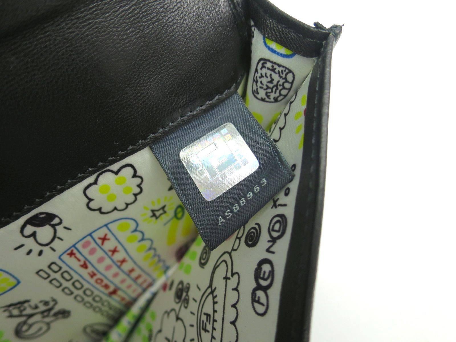 Fendi Black Leather Logo Gold HW Wallet on a Chain WOC Crossbody Shoulder Bag 2