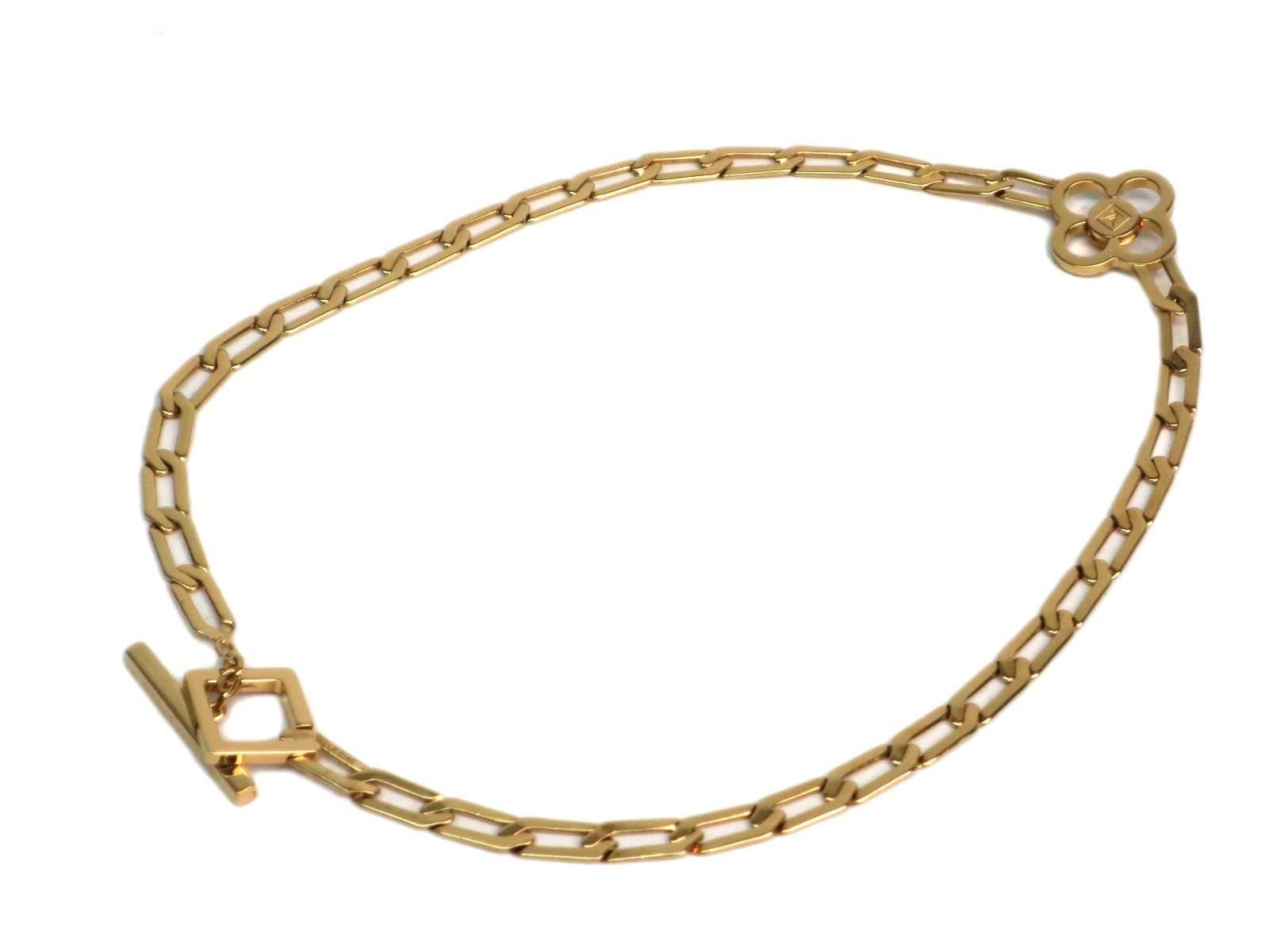 Women's Louis Vuitton Gold Tone Flower Motif Charm Rhinestone Necklace in Box