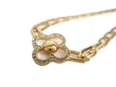 Louis Vuitton Gold Tone Flower Motif Charm Rhinestone Necklace in Box