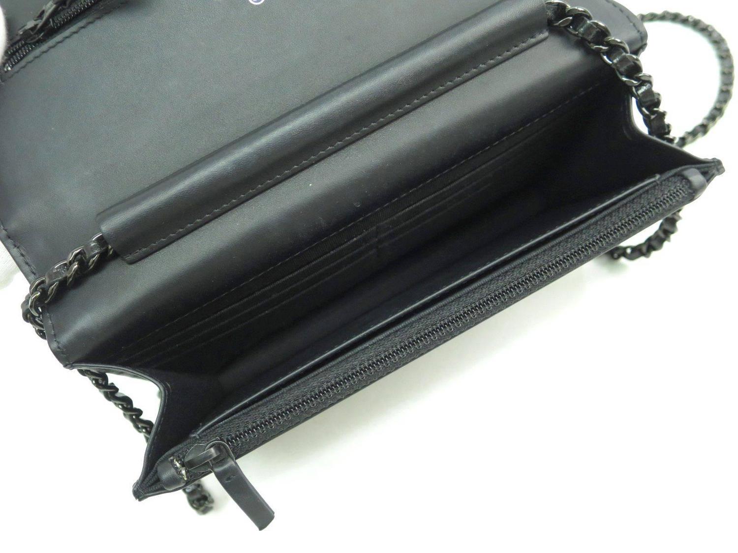 Chanel Black Glazed Calfskin Silver HW Wallet On Chain WOC ...